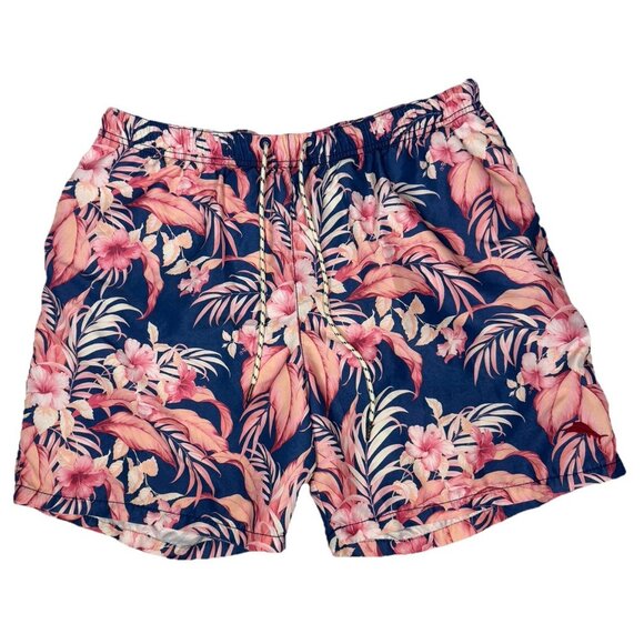 Tommy Bahama Relax Swim Trunks XL Blue Pink‎ Floral Hibiscus Hawaiian Mesh Lined - Picture 1 of 6